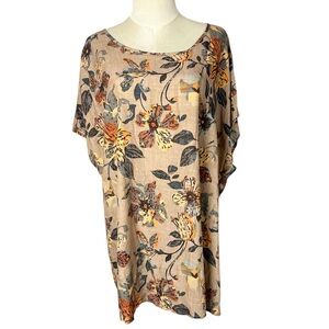 NWT Emery Rose 4XL top abstract floral short sleeve tan earth tone plus size